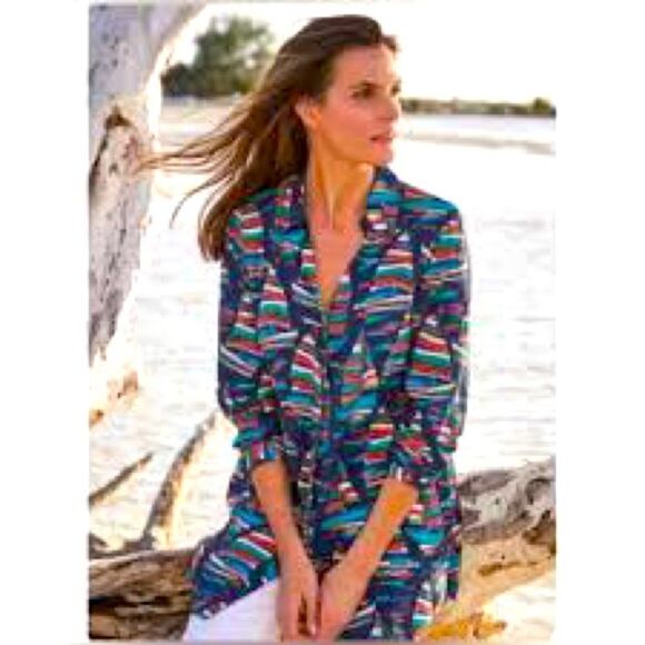 Soft surroundings sail away nautical sail boat graphic oversized blouse medium - Picture 1 of 7